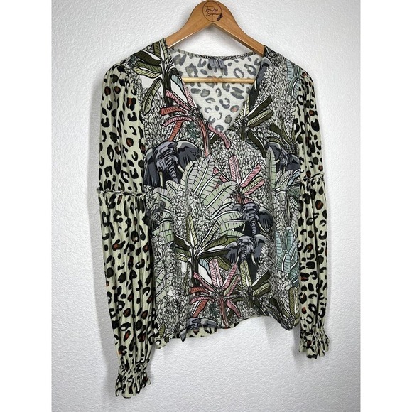 Anthropologie Blank London XS Sibley Elephant Top Animal Print Balloon Sleeve - Picture 3 of 5